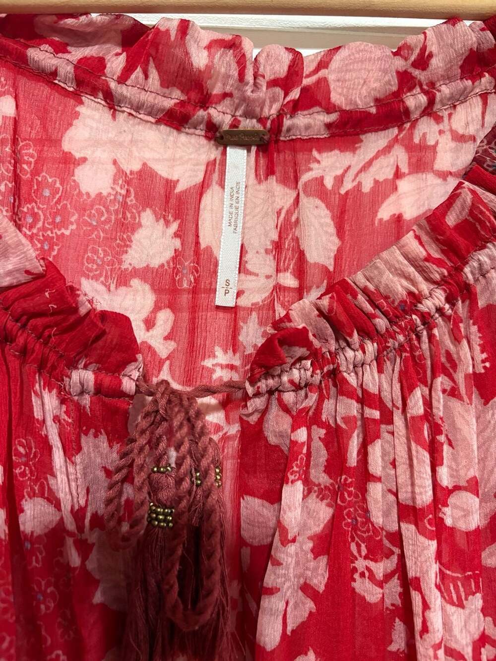 Free People Hendrix Floral Sheer Long Sleeve Blouse Red Size S - Picture 3 of 6